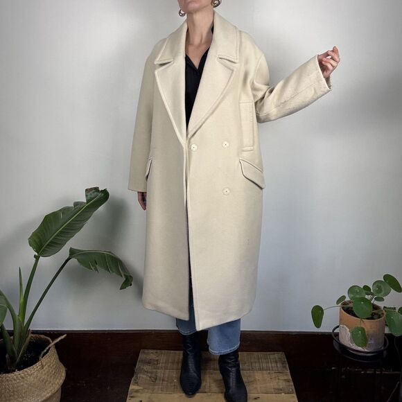 ZARA Oversized Long Ribbed/Textured Cream White Ivory Winter Coat, XS - Picture 11 of 16